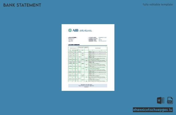 Beispiel eines Kontoauszugs der Afghanistan International Bank (AIB)